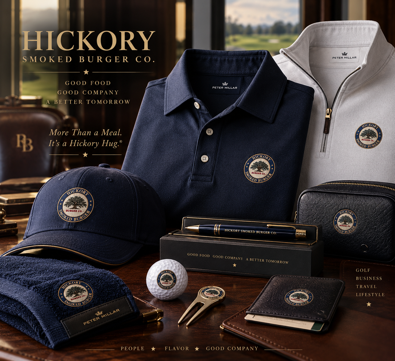 Premium Presidential Collection with HSB polo, quarter-zip, cap, golf accessories, pen and leather accessories.